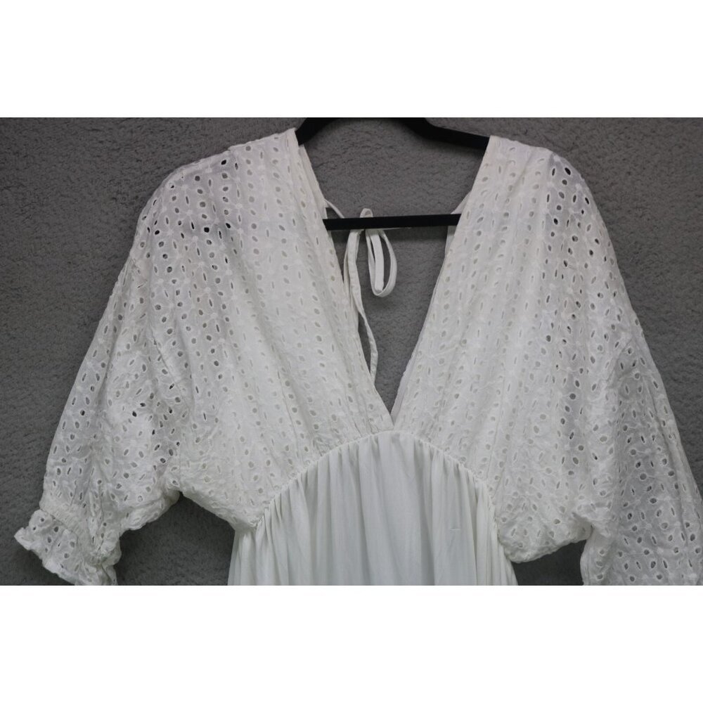 Ninexis White Eyelet Short Sleeve Babydoll Mini Dress-Medium-Pockets-Cottagecore - Picture 2 of 13